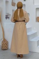 Tesettür giyim VİZON KUŞAKLI MANTO T 5497