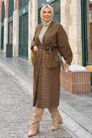 Tesettür giyim KAHVE KUŞAKLI KABAN T 5687