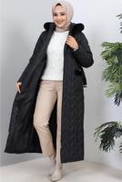 Tesettür giyim SİYAH KEMERLİ MANTO T 7019