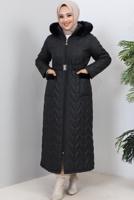 Tesettür giyim SİYAH KEMERLİ MANTO T 7019