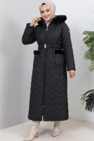 Tesettür giyim SİYAH KEMERLİ MANTO T 7019
