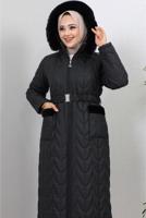 Tesettür giyim SİYAH KEMERLİ MANTO T 7019