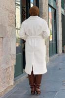 Tesettür giyim EKRU KEMERLİ KABAN T 8297