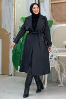 Vêtements hijab NOIR MANTEAU CEINTURÉ T 8687