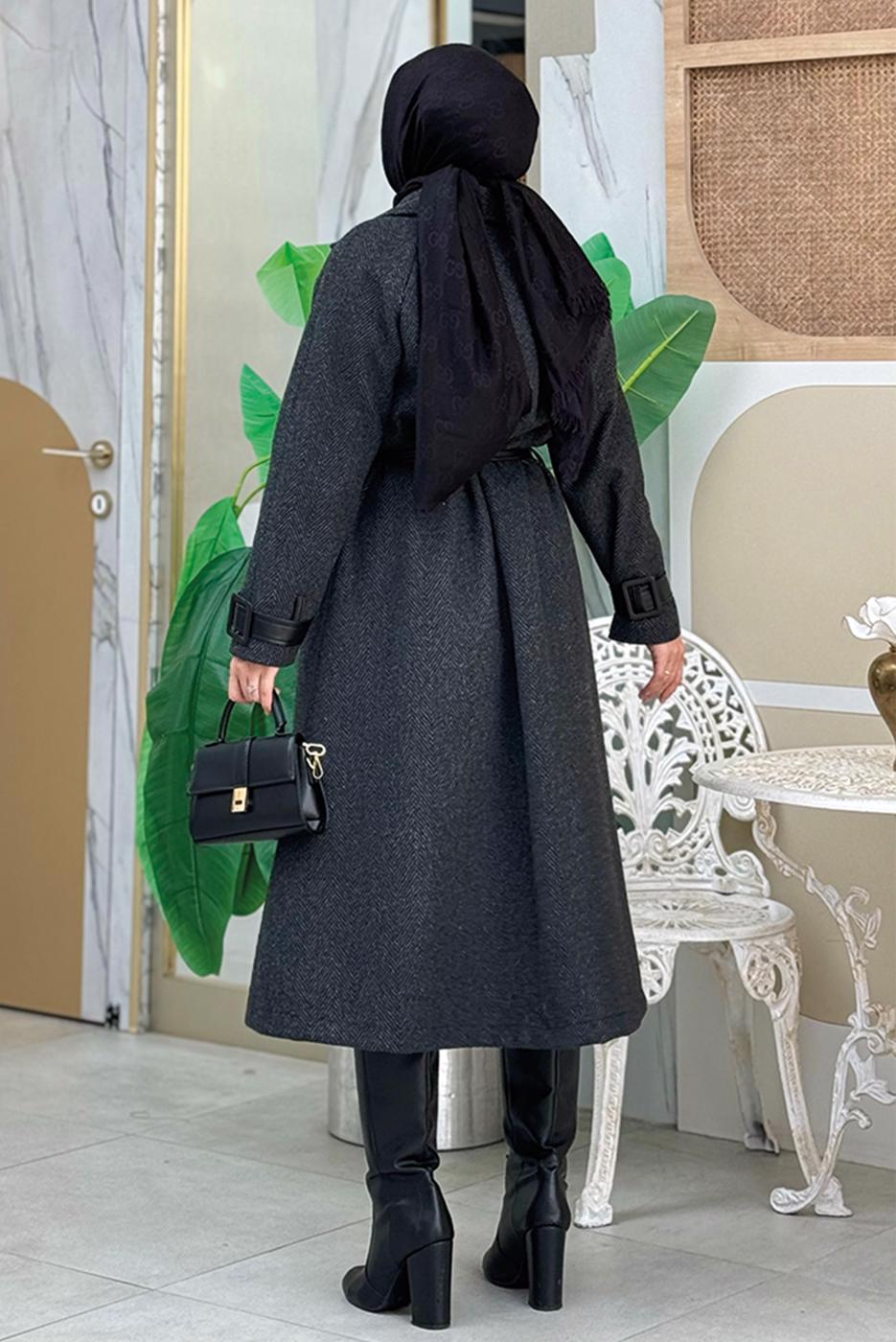 Vêtements hijab NOIR MANTEAU CEINTURÉ T 8687