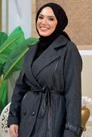 Vêtements hijab NOIR MANTEAU CEINTURÉ T 8687