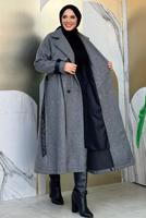 Vêtements hijab GRIS MANTEAU CEINTURÉ T 8687