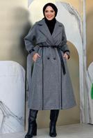 Vêtements hijab GRIS MANTEAU CEINTURÉ T 8687