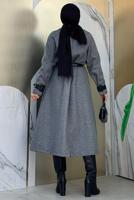 Vêtements hijab GRIS MANTEAU CEINTURÉ T 8687