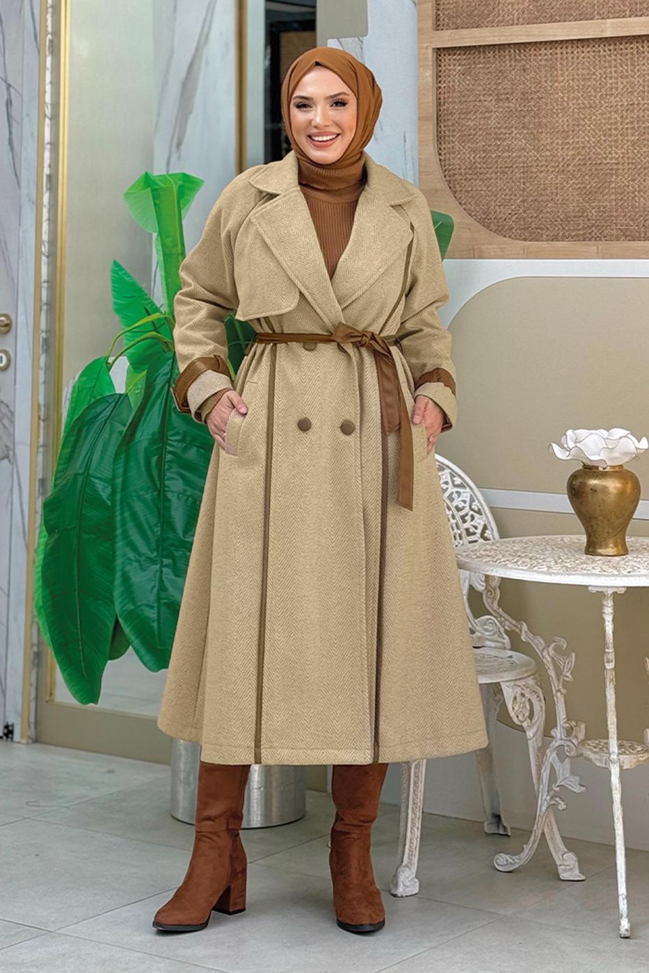 Hijab clothing MINK BELTED COAT T 8687