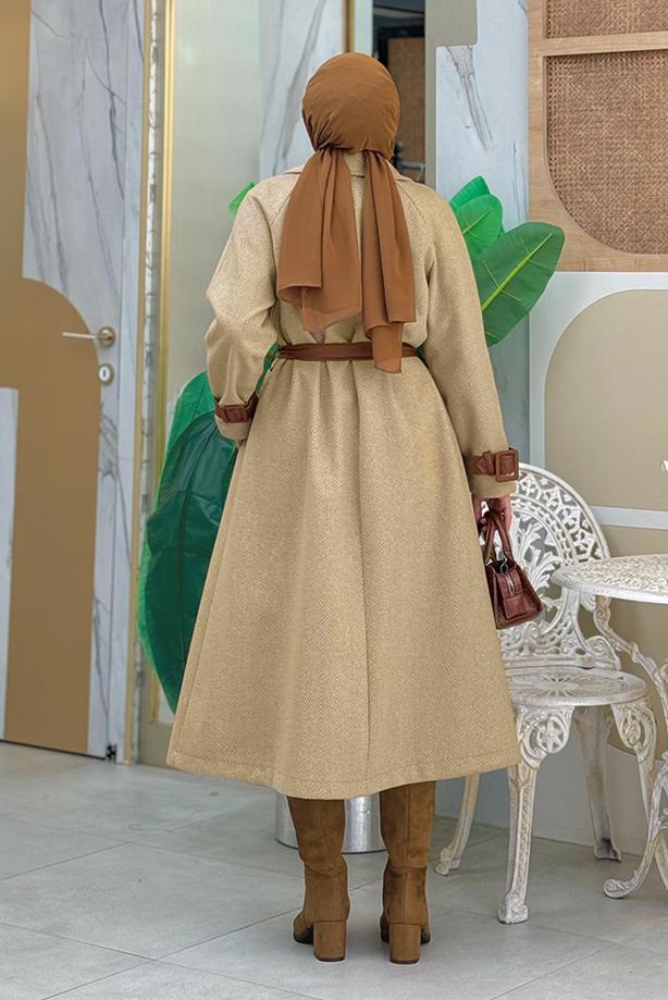 Vêtements hijab VISON MANTEAU CEINTURÉ T 8687 - TRENDTESETTÜR