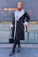 Tesettür giyim SİYAH KUŞAKLI KABAN T 9595