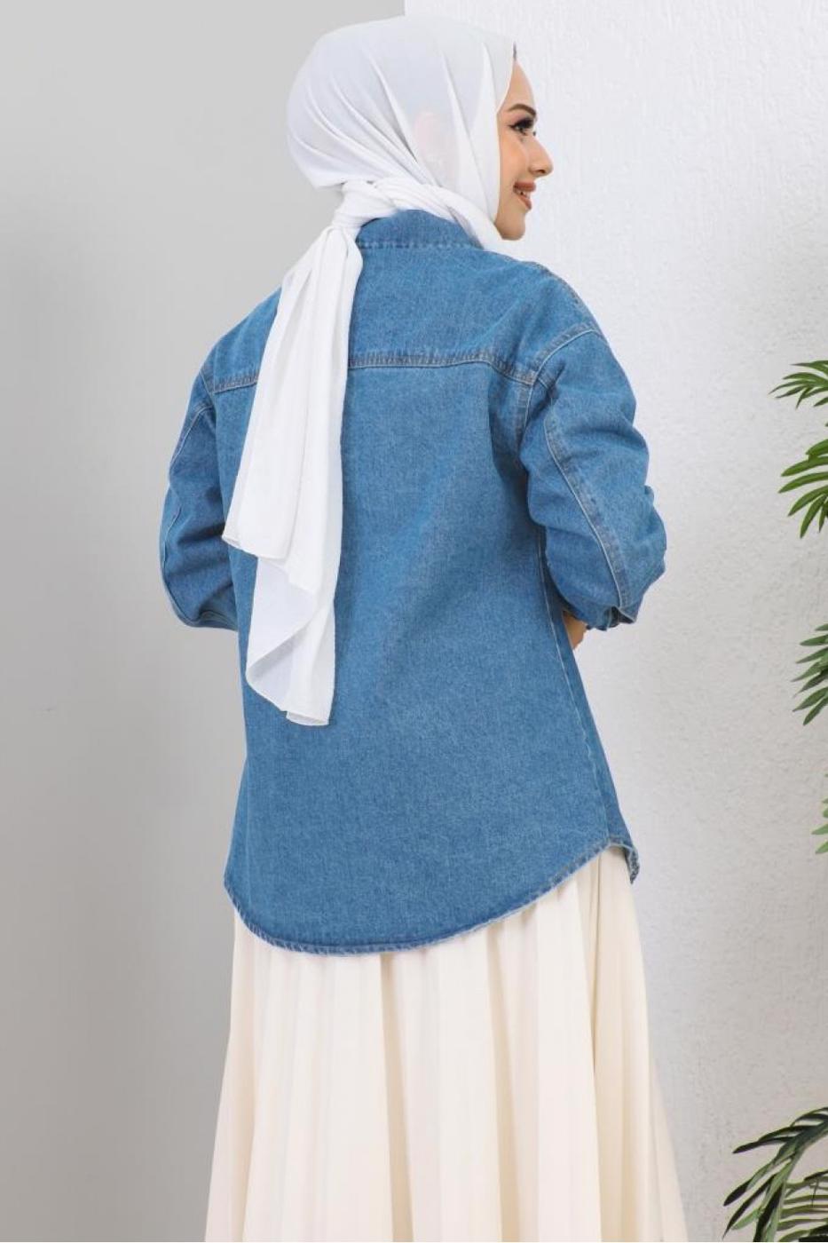 Tesettür giyim LACİVERT PAMUKLU KOT CEKET T 9560