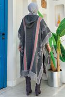 Tesettür giyim GRİ ETNİK DESENLİ TRİKO PANÇO T 22021