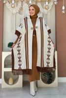 Tesettür giyim BEJ ETNİK DESENLİ TRİKO PANÇO T 22021