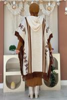 Tesettür giyim BEJ ETNİK DESENLİ TRİKO PANÇO T 22021