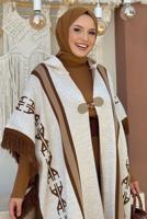 Tesettür giyim BEJ ETNİK DESENLİ TRİKO PANÇO T 22021