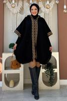 Tesettür giyim SİYAH KAPÜŞONLU TRİKO PANÇO T 32021