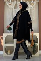 Tesettür giyim SİYAH KAPÜŞONLU TRİKO PANÇO T 32021