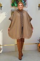 Tesettür giyim VİZON KAPÜŞONLU TRİKO PANÇO T 32021