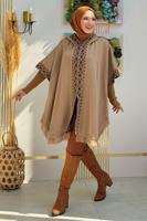 Tesettür giyim VİZON KAPÜŞONLU TRİKO PANÇO T 32021