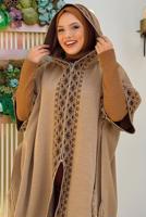 Tesettür giyim VİZON KAPÜŞONLU TRİKO PANÇO T 32021