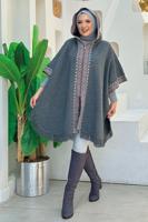 Tesettür giyim GRİ KAPÜŞONLU TRİKO PANÇO T 32021