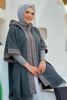 Tesettür giyim GRİ KAPÜŞONLU TRİKO PANÇO T 32021