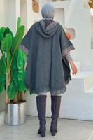 Tesettür giyim GRİ KAPÜŞONLU TRİKO PANÇO T 32021