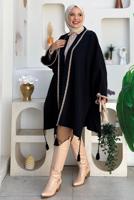 Tesettür giyim SİYAH PÜSKÜLLÜ TRİKO PANÇO T 43021