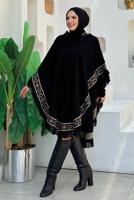 Tesettür giyim SİYAH KAPÜŞONLU TRİKO PANÇO T 69021