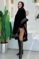 Tesettür giyim SİYAH KAPÜŞONLU TRİKO PANÇO T 69021