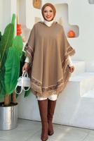 Tesettür giyim VİZON KAPÜŞONLU TRİKO PANÇO T 69021