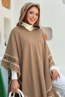 Tesettür giyim VİZON KAPÜŞONLU TRİKO PANÇO T 69021