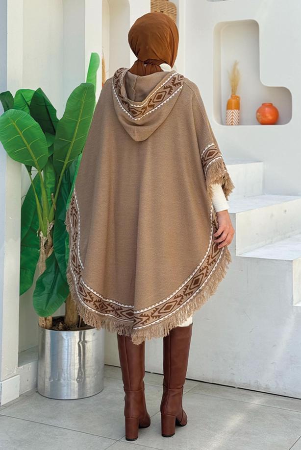 Hijab clothing MINK HOODED KNITWEAR PONCHO T 69021 - TRENDTESETTÜR