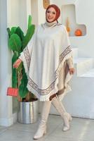 Tesettür giyim BEJ KAPÜŞONLU TRİKO PANÇO T 69021