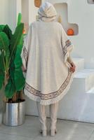 Tesettür giyim BEJ KAPÜŞONLU TRİKO PANÇO T 69021