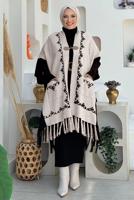 Tesettür giyim BEJ PÜSKÜL DETAYLI TRİKO PANÇO T 15021