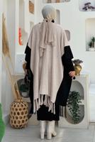 Tesettür giyim BEJ PÜSKÜL DETAYLI TRİKO PANÇO T 15021