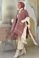 Tesettür giyim PEMBE PÜSKÜL DETAYLI TRİKO PANÇO T 15021