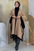 Tesettür giyim SİYAH ÇİFT TARAFLI TRİKO PANÇO T 69181