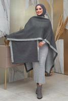Tesettür giyim GRİ ÇİFT TARAFLI TRİKO PANÇO T 69181
