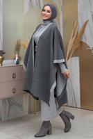 Tesettür giyim GRİ ÇİFT TARAFLI TRİKO PANÇO T 69181