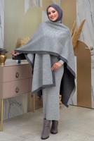 Tesettür giyim GRİ ÇİFT TARAFLI TRİKO PANÇO T 69181