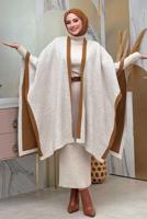 Tesettür giyim BEJ ÇİFT TARAFLI TRİKO PANÇO T 69181