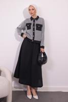 Vêtements hijab NOIR COSTUME À JUPE À RAYURES T 0054