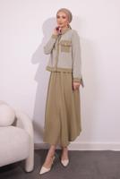Vêtements hijab BEIGE COSTUME À JUPE À RAYURES T 0054