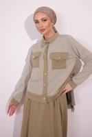 Vêtements hijab BEIGE COSTUME À JUPE À RAYURES T 0054