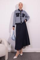 Vêtements hijab BLEU MARINE COSTUME À JUPE À RAYURES T 0054