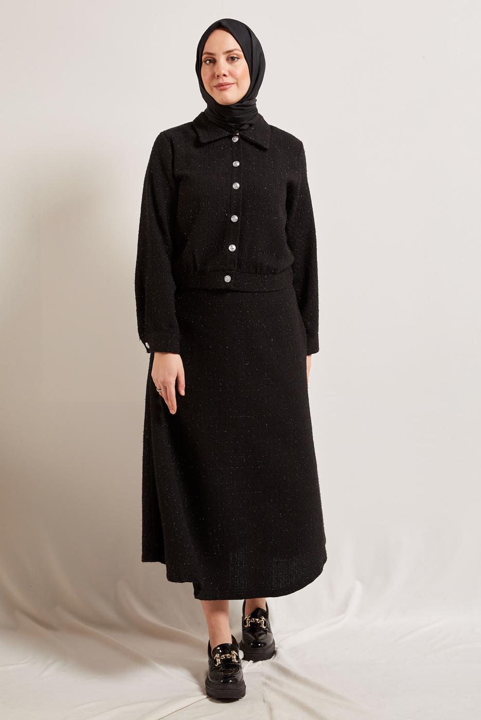 Vêtements hijab NOIR COSTUME À JUPE BOUTONNE T 0541